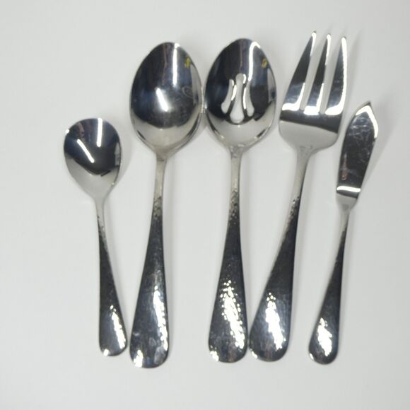 Reed & Barton River Hammered 18/10 Stainless Flatware 5pc Hostess Serving Pieces - Picture 1 of 7
